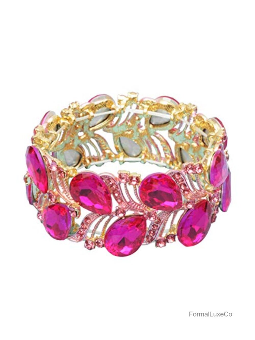Elegant Stretch Bangle Bracelet Bridal Art Deco Teardrop Crystal Elastic Wide